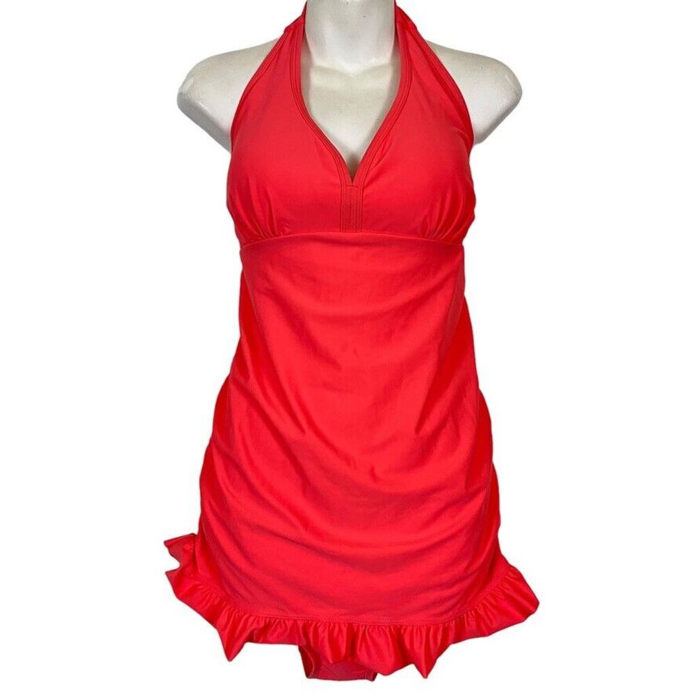 Jessica Simpson Maternity Womens Coral Pink Halter One Piece Swimsuit NWT sz L
